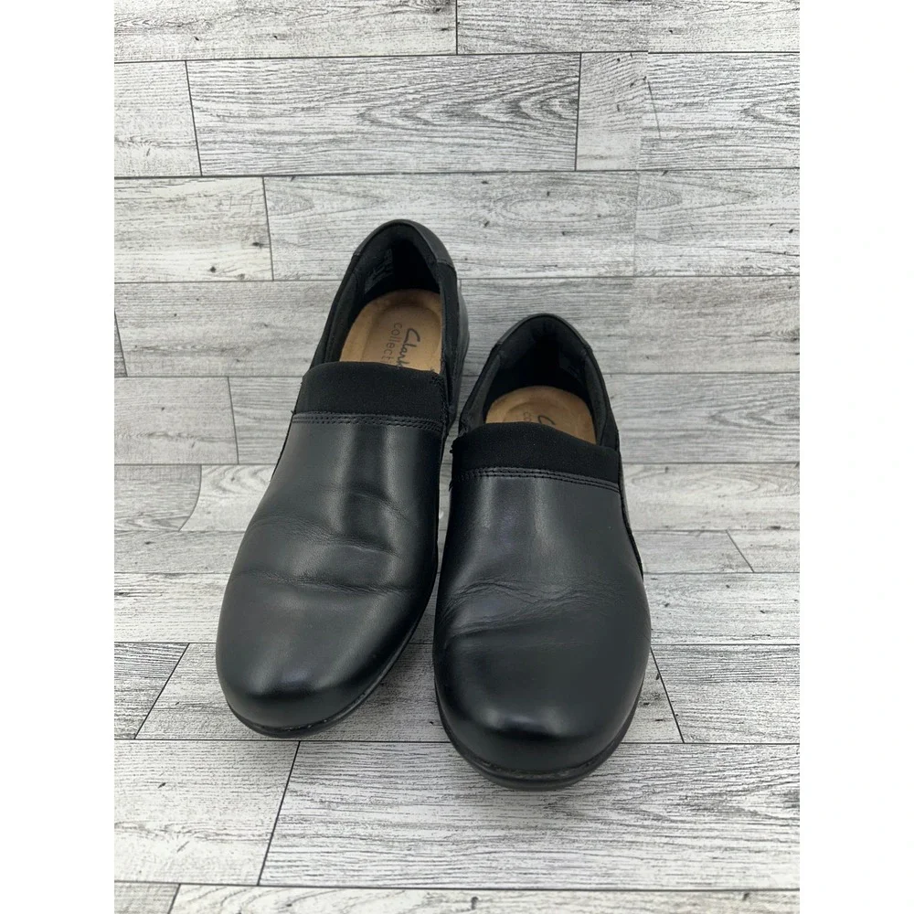 Clarks Collection Ultimate‎ Comfort Black Leather Slip On Loafers Women Sz 6.5M